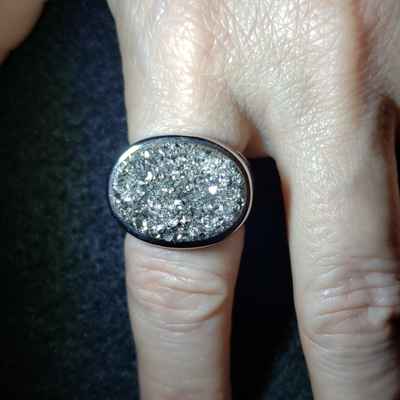 Silver-tone Drusy ring. - Picture 1 of 3